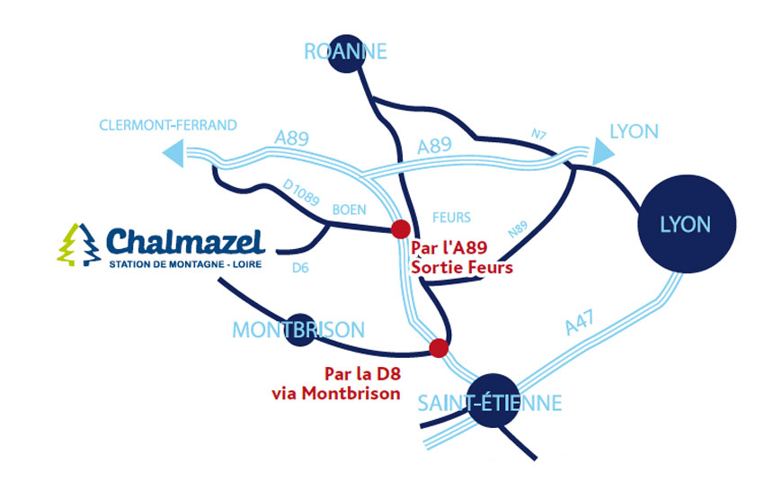 Plan d'accès à la station de ski de Chalmazel